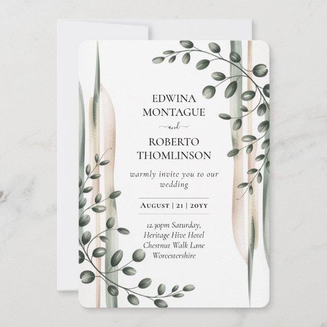Heritage Modern Botanical Greenery Wedding Invitation (Front)