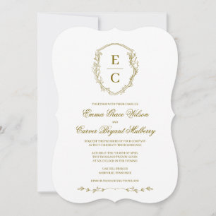 Heritage Monogram Crest Wedding Invitation Bronze