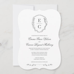 Heritage Monogram Crest Wedding Invitation Grey