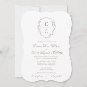 Heritage Monogram Crest Wedding Invitation Taupe
