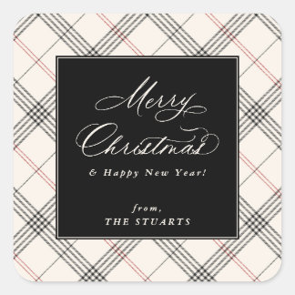 HERITAGE | Neutral Tartan Christmas Square Sticker