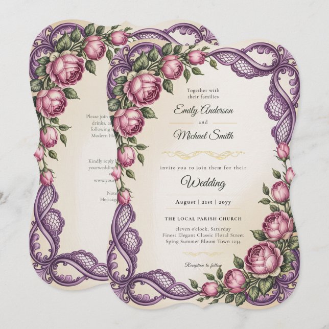 Heritage | Rococo and Victorian Botanical Wedding Invitation (Front/Back)
