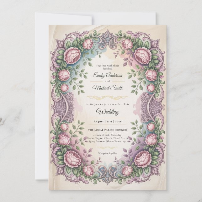 Heritage | Rococo and Victorian Botanical Wedding Invitation (Front)