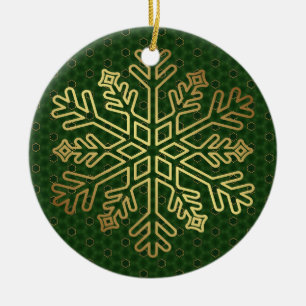 Heritage Sage & Gold Snowflake Ceramic Tree Decoration