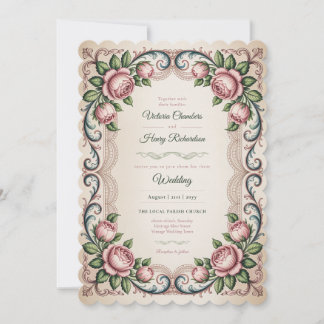 Heritage | Victorian Blush Rose Scalloped Wedding Invitation