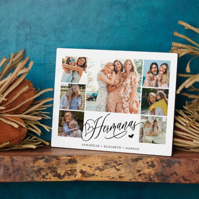Hermanas Photo Collage Typography Keepsake   Plaque (Side)