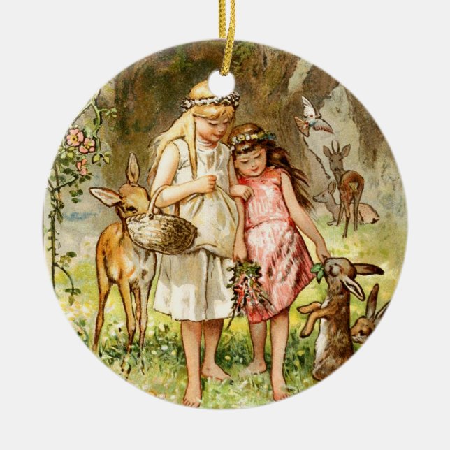 Hermann Vogel - Snow White and Rose Red Ceramic Tree Decoration (Front)
