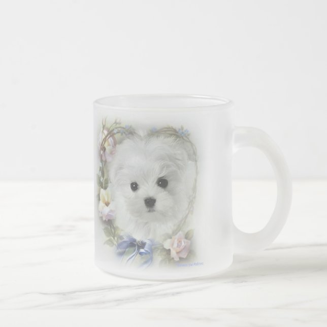 Hermes the Maltese Frosted Glass Coffee Mug (Right)