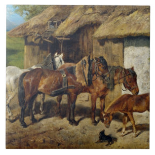 Hermine Biedermann Harnessed Horses at the Stab Tile