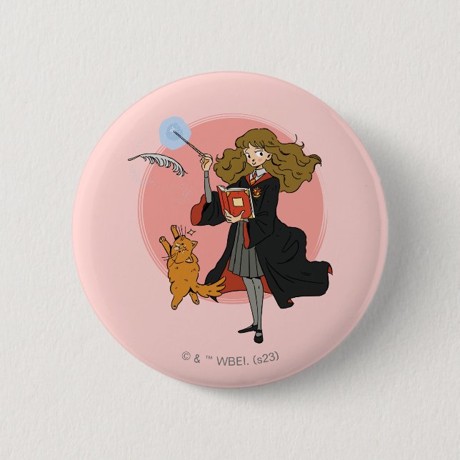 Hermione and Crookshanks Wingardium Leviosa 6 Cm Round Badge (Front)
