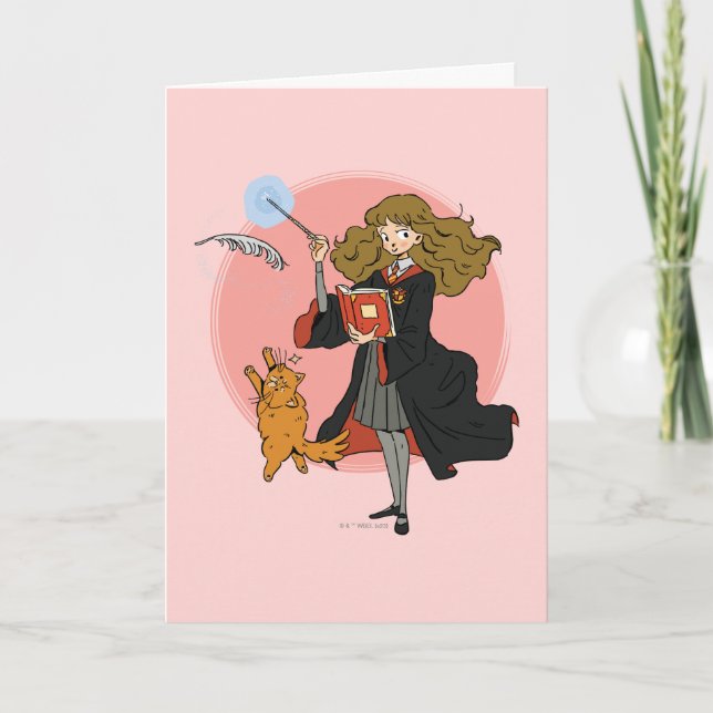 Hermione and Crookshanks Wingardium Leviosa Card (Front)