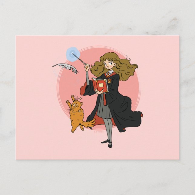 Hermione and Crookshanks Wingardium Leviosa Postcard (Front)