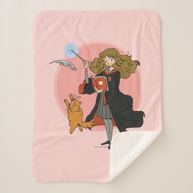 Hermione and Crookshanks Wingardium Leviosa Sherpa Blanket (Front)