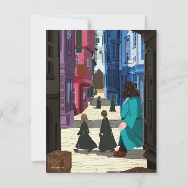 Hermione, HARRY POTTER™, & Hagrid in Diagon Alley Card (Front)