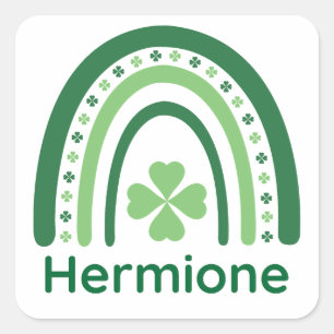 Hermione Name Clover Boho Rainbow Square Sticker