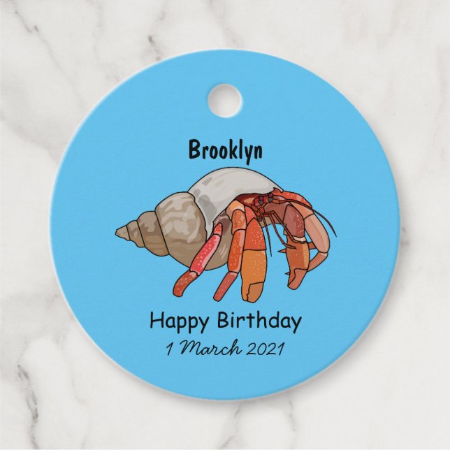 Hermit crab cartoon illustration favour tags (Front)