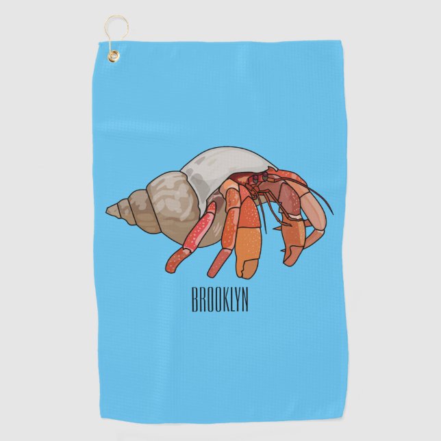Hermit crab cartoon illustration golf towel (Front)