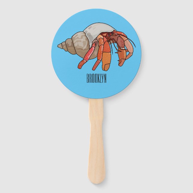 Hermit crab cartoon illustration hand fan (Front)