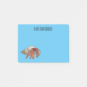 Hermit crab cartoon illustration post-it notes