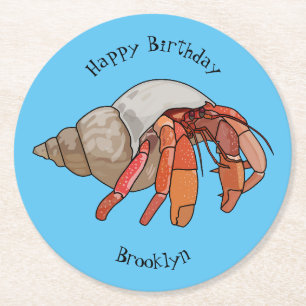 Hermit crab cartoon illustration round paper coaster