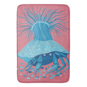 Hermit Crab, Underwater Coastal, Animals Pink Blue Bath Mat