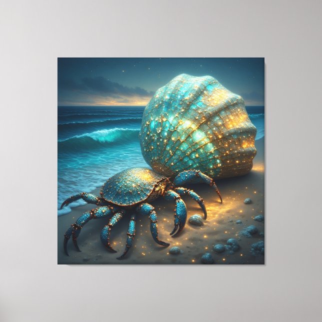 Hermit Crab with Sparkling Sea Shell Canvas Print (Front)