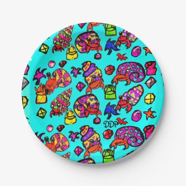 Hermit crabs beach paper plate (Front)