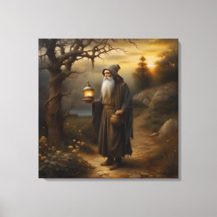 Hermit with a lantern. Hermit from tarot Canvas Print