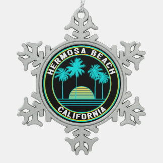 Hermosa Beach California Surfing Surf Snowflake Pewter Christmas Ornament