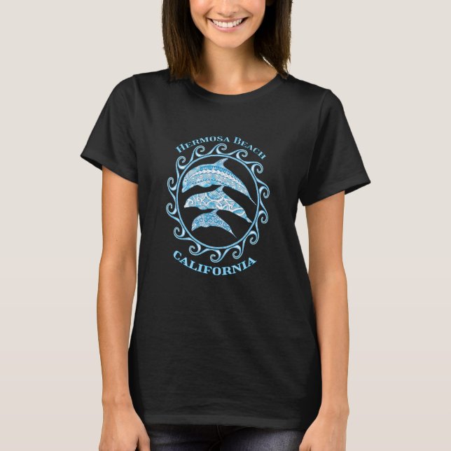 Hermosa Beach California Tribal Dolphins Ocean Ani T-Shirt (Front)