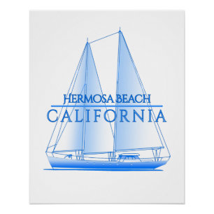 Hermosa Beach Coastal Nautical Sailing Sailor Poster