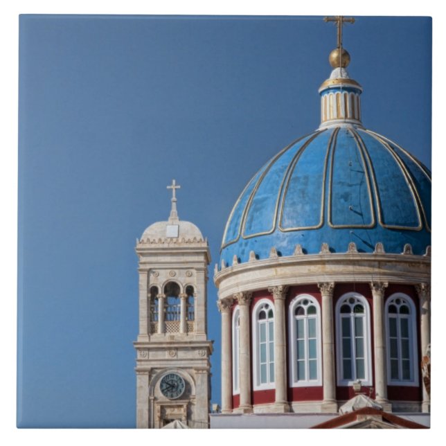 Hermoupolis, Syros Island, Greece. Blue dome of Tile (Front)