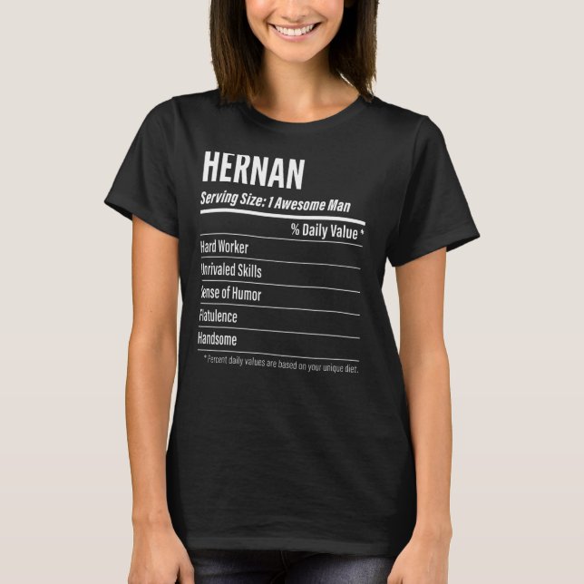 Hernan Serving Size Nutrition Label Calories T-Shirt (Front)
