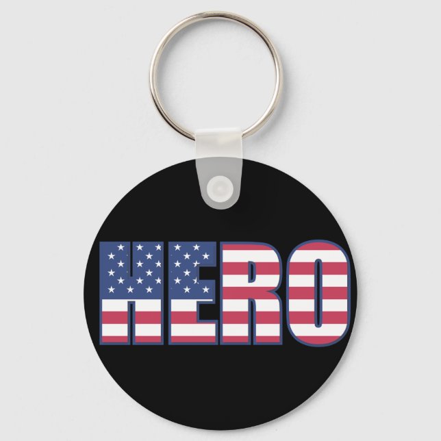 Hero American Flag Stars Stripes Red White Blue Key Ring (Front)