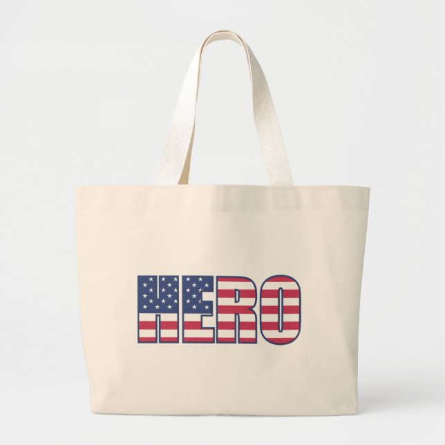 Hero American Flag Stars Stripes Red White Blue Large Tote Bag (Front)