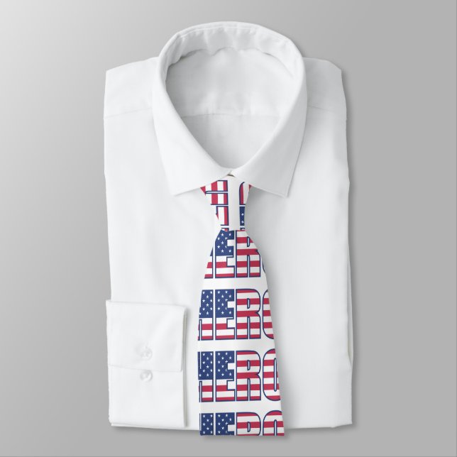 Hero American Flag Stars Stripes Red White Blue Tie (Tied)