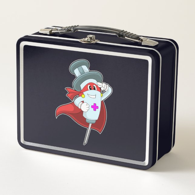 Hero as Nurse with Syringe Metal Lunch Box (Front)