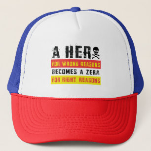 Hero bold quote with colourful text and rugged loo trucker hat