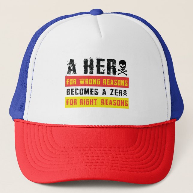 Hero bold quote with colourful text and rugged loo trucker hat (Front)
