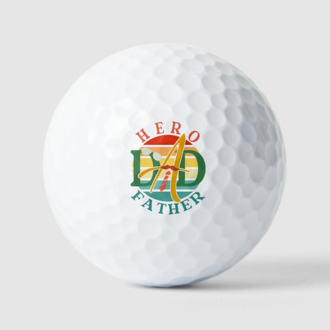 Hero Dad Fath Sunset Tie, Moustache & Sunglasses Golf Balls (Front)