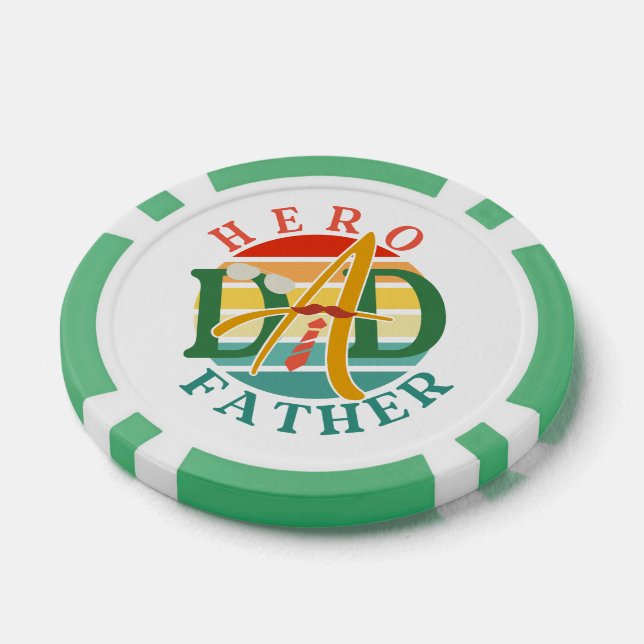 Hero Dad Fath Sunset Tie, Moustache & Sunglasses Poker Chips (Single)