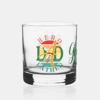 Hero Dad Fath Sunset Tie, Moustache & Sunglasses Whiskey Glass