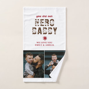 Hero Daddy Father`s Day 2 Photo Collage Bath Towel Set