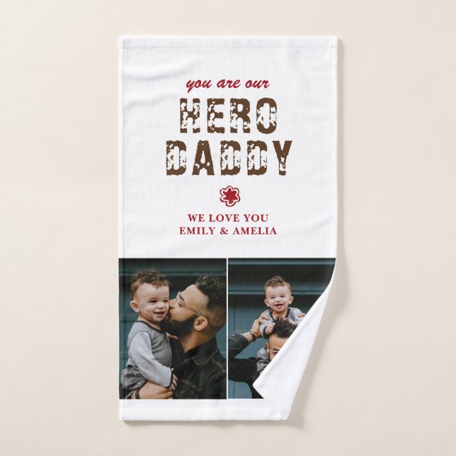 Hero Daddy Father`s Day 2 Photo Collage  Bath Towel Set (Hand Towel)