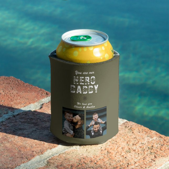 Hero Daddy Father`s Day 2 Photo Collage Can Cooler (In Situ Pool)