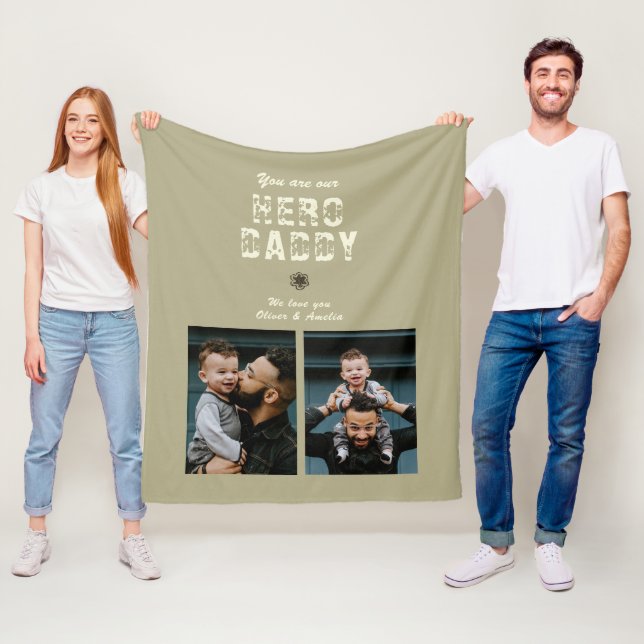 Hero Daddy Father`s Day 2 Photo Collage Fleece Blanket (In Situ)