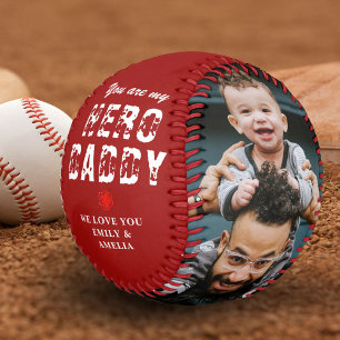 Hero Daddy Father`s Day 2 Photo Collage Red Baseball
