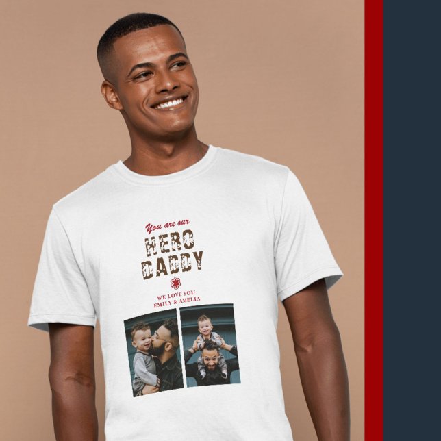 Hero Daddy Father`s Day 2 Photo Collage T-Shirt (Creator Uploaded)