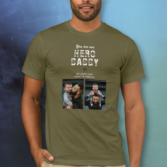 Hero Daddy Father`s Day 2 Photo Collage T-Shirt (Creator Uploaded)
