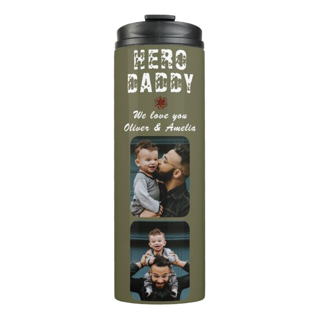 Hero Daddy Father`s Day 2 Photo Collage Thermal Tumbler (Front)
